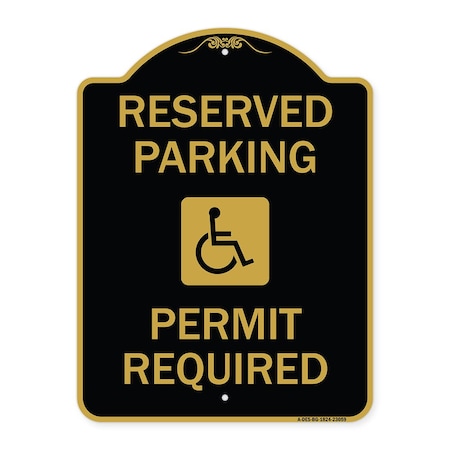 Signmission Reserved Parking Permit Required W/ Graphic, Black & Gold Aluminum Sign, 18" x 24", BG-1824-23059 A-DES-BG-1824-23059